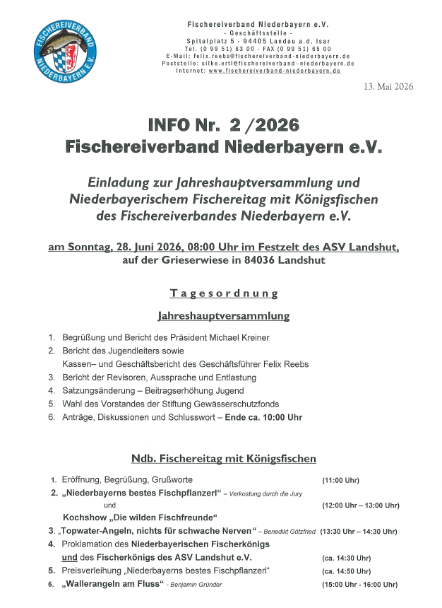 Jahreshauptversammlung mit Ndb. Fischereitag 2026
